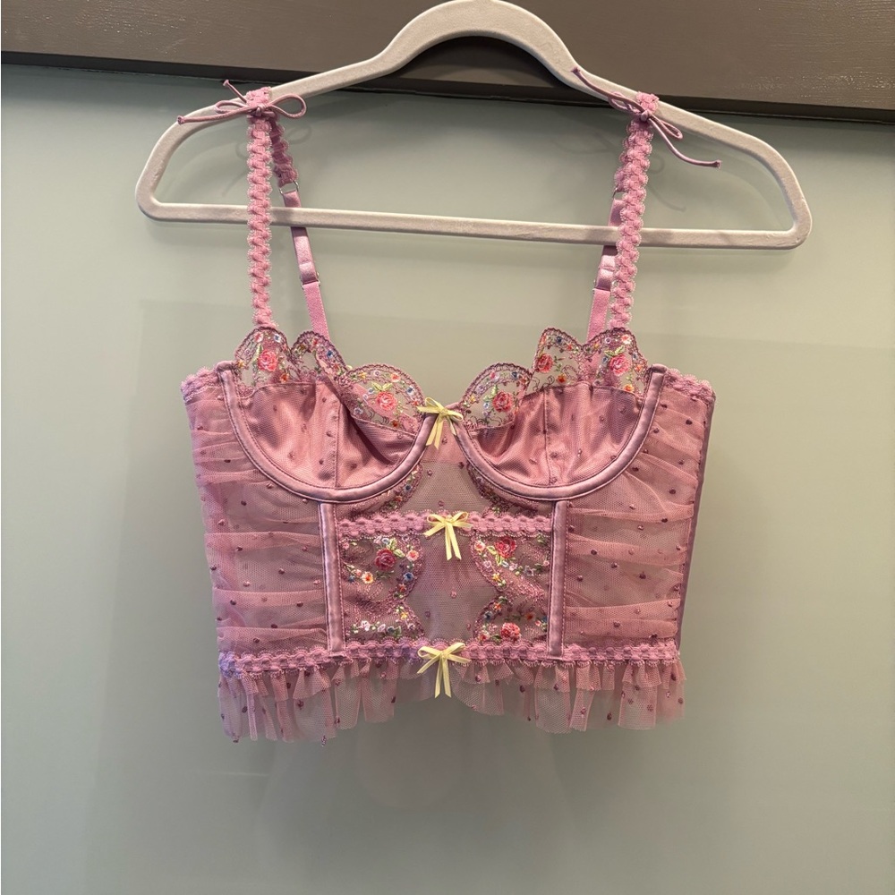 For Love And Lemons Purple Embroidered Bustier